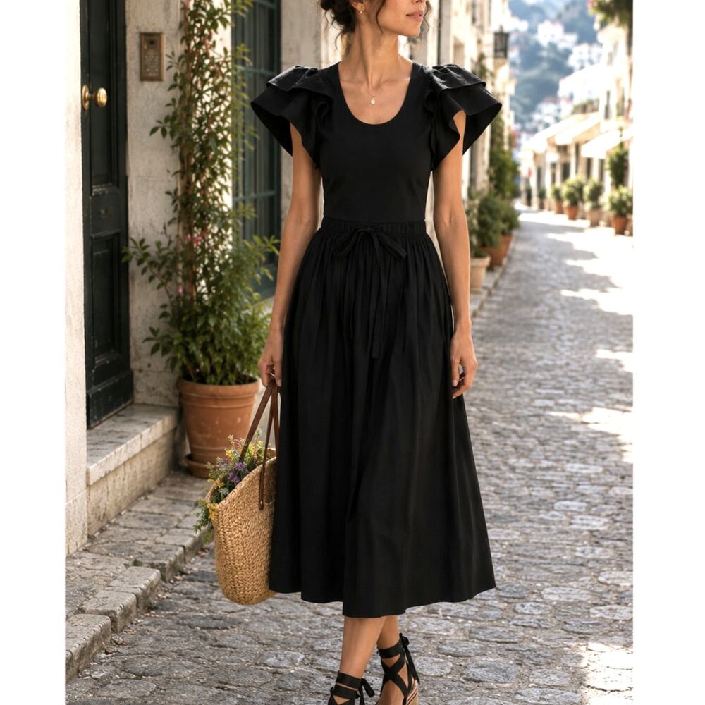 Ulla Johnson 2 Puff Sleeve Louise Midi Dress $450 Cotton Drawstring Waist NWT